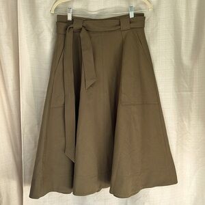 Banana Republic Heritage Belted Ponte Midi Skirt Olive Green Pockets, Women's 8